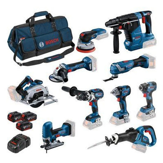 Комплект от 10 инструмента 18V – BOSCH 0 615 A50 04G Professional – с 3 батерии 18V 5,0Ah Li-Ion + зарядно и транспортна чанта